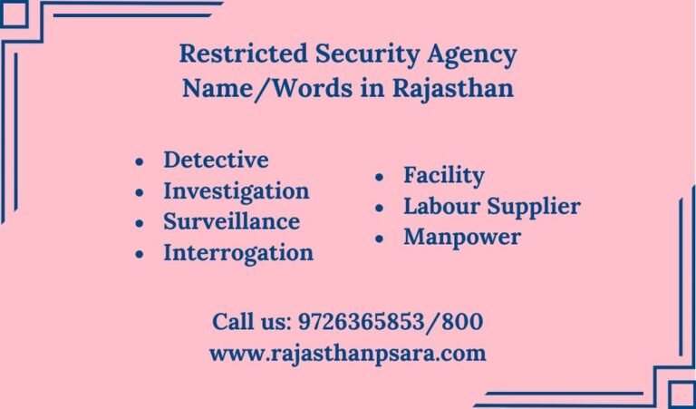Restricted Secuirty Agency Name in Rajasthan